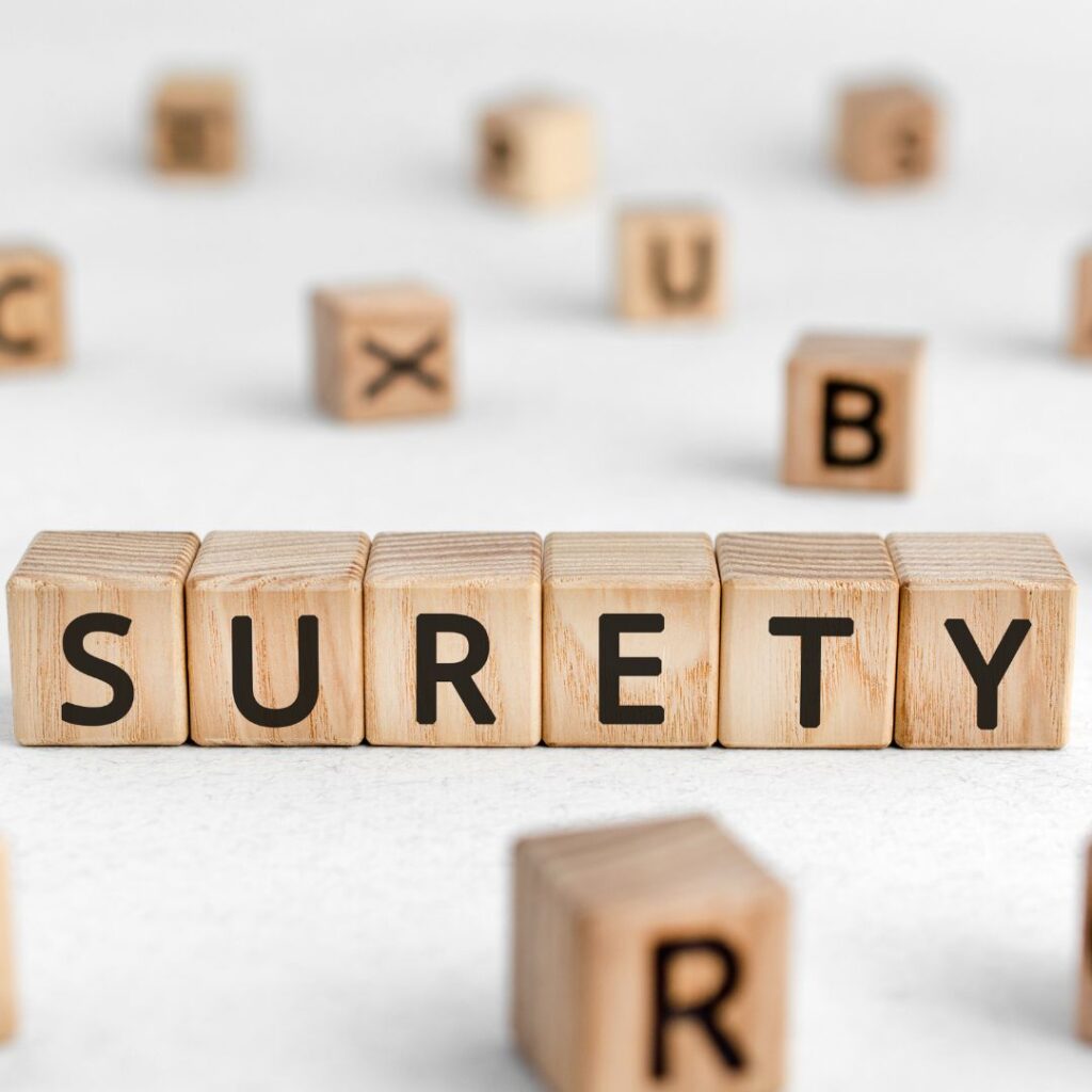 lettered blocks that spell out surety