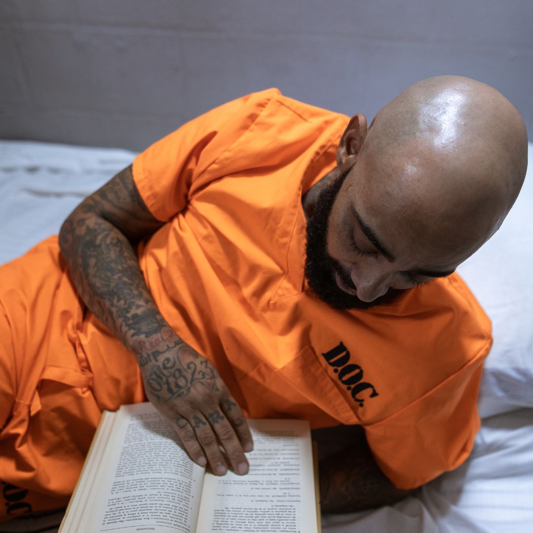 An inmate reading