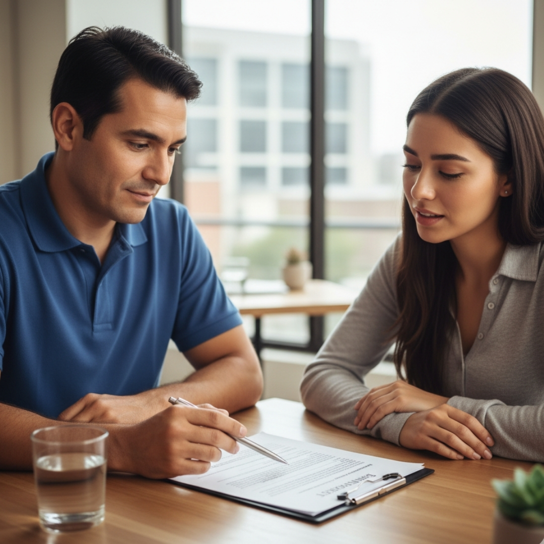 Employee talking to client