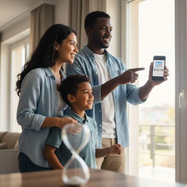 Family looking at phone