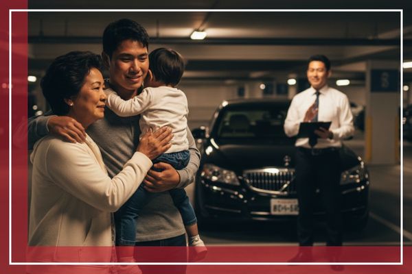A bail bonds agent and a client shaking hands in a non-traditional setting (like a parking lot or garage) after reaching an agreement or finalizing collateral arrangements.