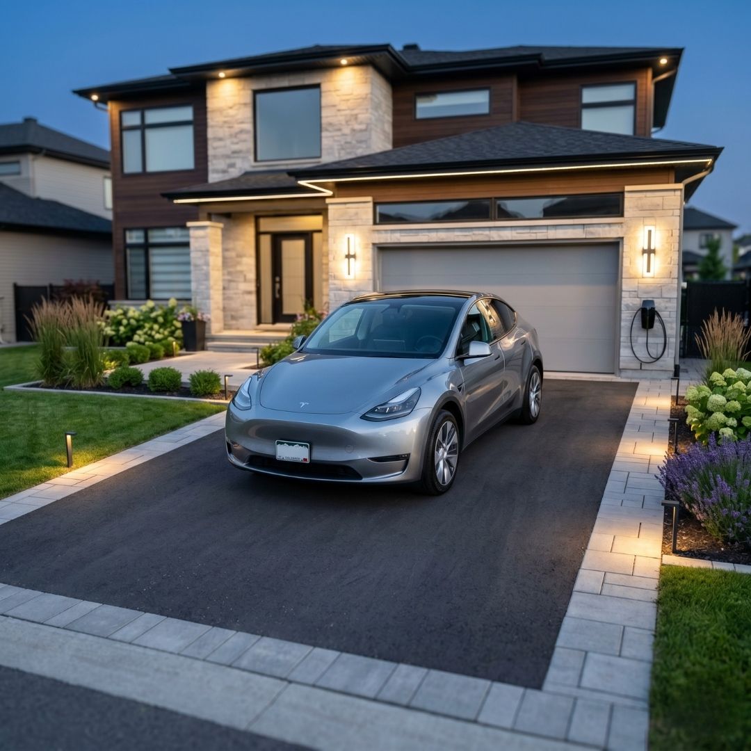 A clean modern car parked in a driveway representing vehicle ownership.