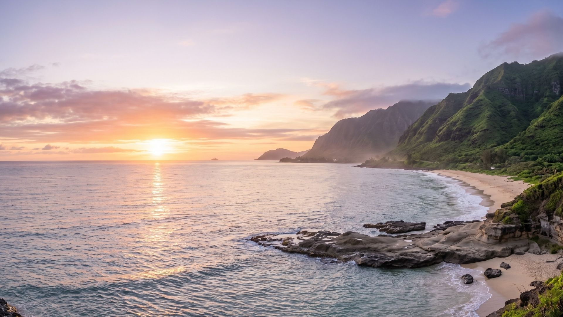 Scenic view of the Oahu Hawaii coastline at sunrise representing peace of mind and resolution.